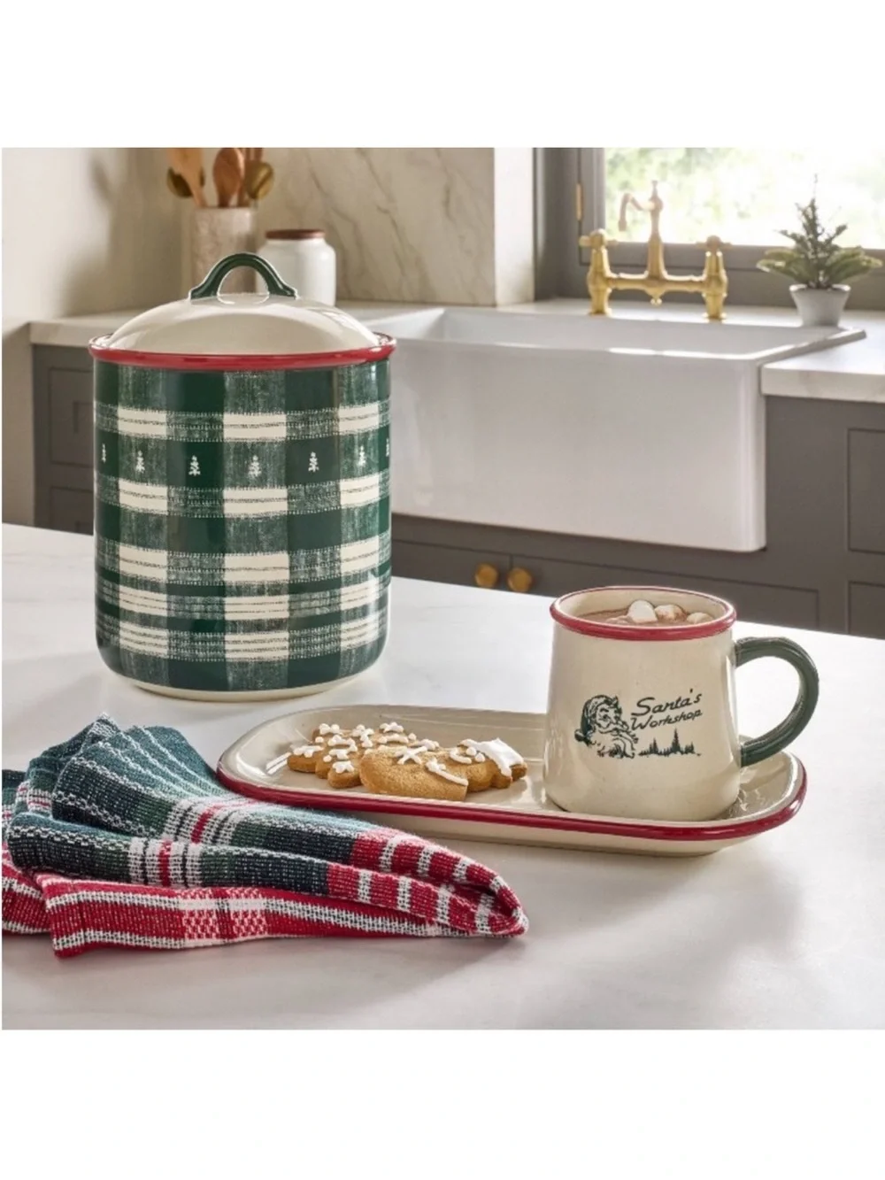 Hearth & Hand Magnolia 2pc Stoneware Santa Milk & Cookies Mug and Tray Plate NEW